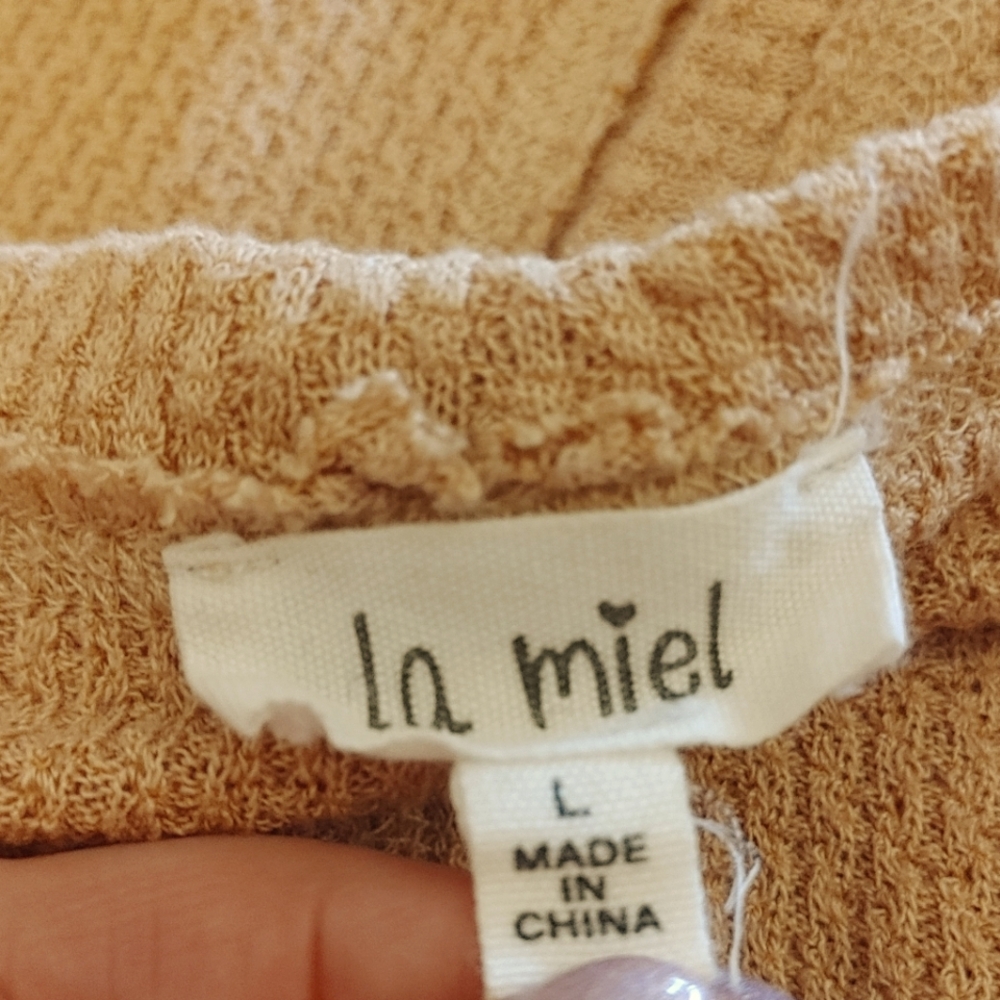 LA MIEL Warm Peachy Beige Baggy Textured Rayon Top ~ Size L